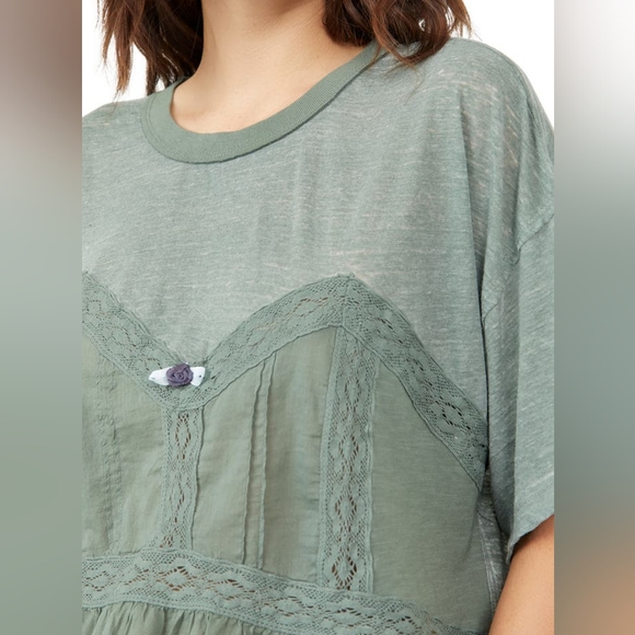 Free People Fall In Love Tee Washed Army Size Small - Picture 2 of 7